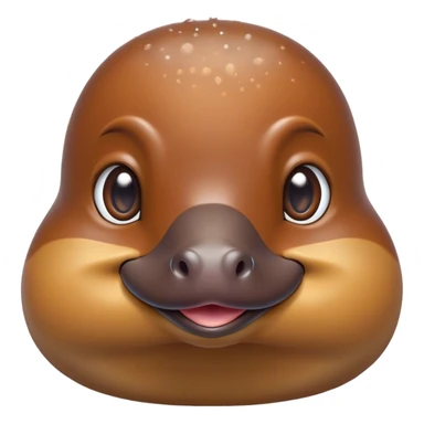 Cinematic Cute Platypus Portrait Emoji, Head tilted playfully and inquisitively, featuring a glossy brown fur with a charming, flat duckbill and round, sparkling eyes brimming with quirky wonder, Simplified yet irresistibly adorable features, highly detailed, glowing with a warm, friendly glow, high shine, affectionate and whimsical, stylized with a touch of aquatic playfulness, bright and endearing, soft glowing outline, capturing the essence of a mischievous yet lovable platypus, so playful it feels like it could waddle out of the screen into your arms! sticker