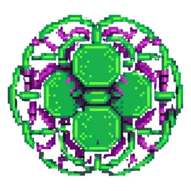 minimalist cartoon emoji of a neural network node cluster, LLM/AI theme, Matrix-inspired cyberpunk style, three neon green shades with magenta, clean crisp pixel lines, techy sticker look, stroke, futuristic digital feel sticker