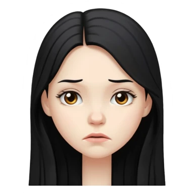 pale girl with long black hair, frowning sticker