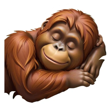 Meme-Worthy cute Sleeping Orangutan Portrait Emoji, Head resting peacefully with a contented smile, showcasing luxuriously soft fur and eyes gently closed in serene slumber, Simplified yet comically adorable features, highly detailed, glowing with a soft, drowsy jungle light, high shine, relaxed and utterly lovable, stylized with an air of playful laziness, bright and heartwarming, soft glowing outline, capturing the essence of a sleeping orangutan that feels destined to become the next viral icon of adorable rest! sticker
