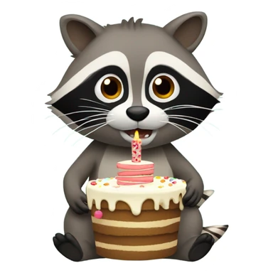 Raccoon eating birthday cake and drinking coffee sticker