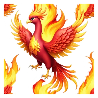 Cinematic Noble Mystical Fire Phoenix Portrait Emoji, Poised and resplendent, with a radiant, fiery plumage in brilliant hues of scarlet, gold, and ember, featuring elongated, elegant tail feathers that flow like molten lava, and piercing, wise eyes reflecting the eternal cycle of rebirth; rendered with lifelike texture and luminous natural highlights, high shine, majestic and awe-inspiring, styled with an aura of mythic resurgence, focused and regal, soft glowing outline, capturing the essence of a legendary phoenix rising from the flames with timeless grace! sticker