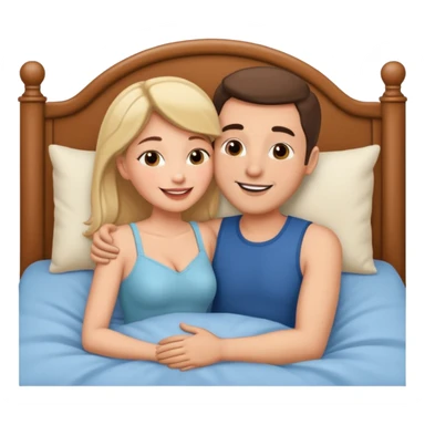 Wife kissing husband and laying both on bed sticker