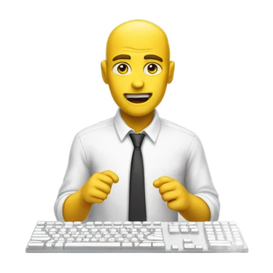 yellow skin man using white keyboard on desk wearing white button down shirt front view sticker