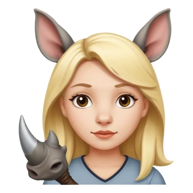 Blonde girl with rhino horn and rhino ears sticker