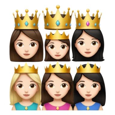 2 brown hair girls 3 black hair girls and 1 blonde girl with crowns  sticker