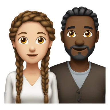 Woman and man couple, in their 40's, woman is medium dark black complexion, her hair is long black twisted braids, man is fair skinned white male with reddish hair that's medium length sticker