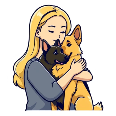 blonde woman romance with large German shepherd  sticker