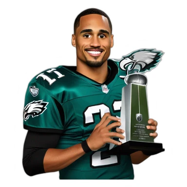 jalen hurts holding Lombardi trophy in eagles jersey sticker