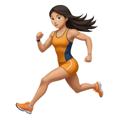 sexy and fully nude, asian muscled girl with long dark hair, running, nude feet sticker