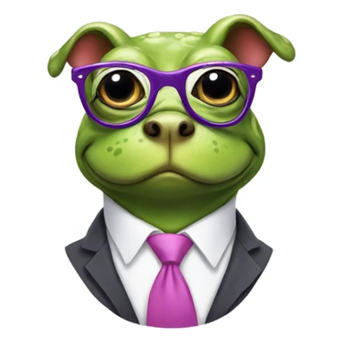 Frog wearing pink glasses with a dog wearing a purple tie sticker