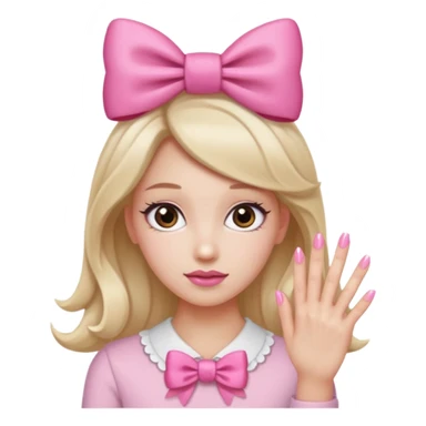 Uñas rosas con piel blanca y un moño sticker