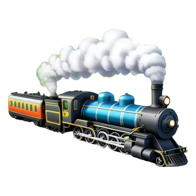 An icon showing a vibrant PC game train simulator scene with a steam locomotive traveling through a colorful countryside. The design features lush landscapes, winding tracks, and detailed railway elements, symbolizing the strategy and creativity of simulation games. Transparent background sticker