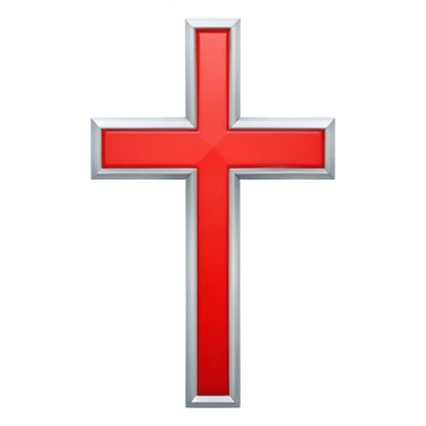 a white cross in a red square sticker