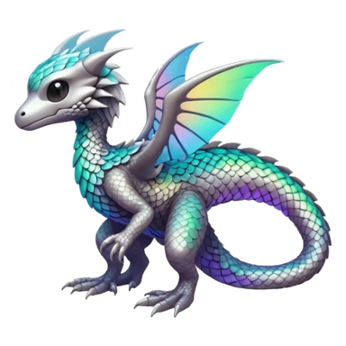 futuristic lush warm-colored iridescent whitish silvery scaley neon-colored Fakémon-Trico-creature (full body) sticker