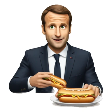 Macron qui mange un hot dog sticker