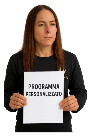 Donna con in mano Scheda di allenamento di palestra con scritto "Programma Personalizzato" sticker