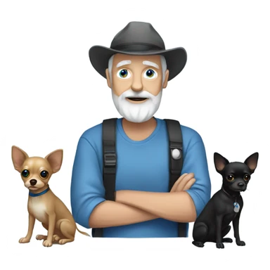 Blue eye Old man with goatee beard ball cap holding black Chihuahua long hair sticker