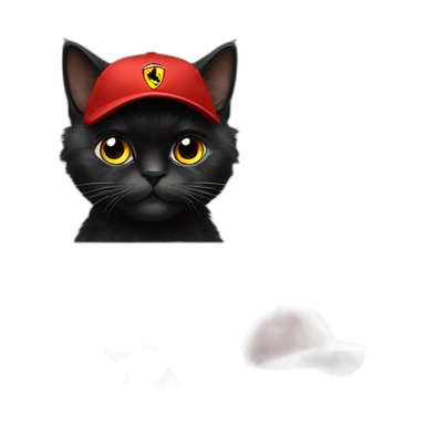 Black persian cat with red Ferrari cap f1 sticker