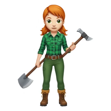 ginger lumberjack woman holding axe green checked shirt sticker