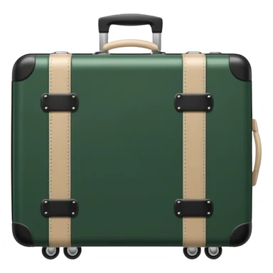 dark green ribbed suitcase with light beige handle and wheels sticker