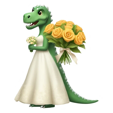 Dinosaur holding flowers in a wedding dress sticker