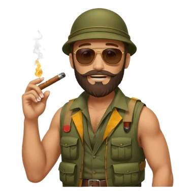 brauny vested sunglasses bearded jungle commando smoking a cigar with a grin sticker