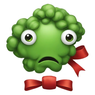 A brokkoli with eyes and a red bow  sticker