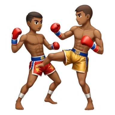 Cinematic Realistic Traditional Muay Thai Emoji, depicted as an intense dynamic martial arts scene featuring a fighter in traditional Muay Thai stance and attire, rendered with rich textures and energetic dramatic lighting that captures the sport's raw power. sticker