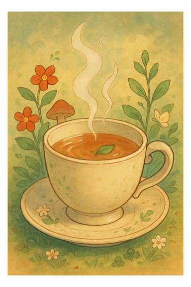 a teacup in ghibli style sticker