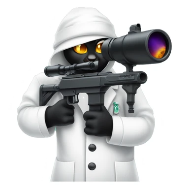 Black cat wearing lab coat through scope of sniper rifle  sticker