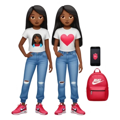 face girl with nails and cute make up black girl strait hair super long  top and slim body and baggy jeans and nike choes sticker