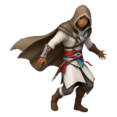 An icon representing an adventure game, inspired by Assassin's Creed. The design features a heroic character in hooded attire, scaling a tall building in a historical cityscape. The background shows ancient architecture and hidden symbols, symbolizing exploration and stealth. Transparent background  sticker