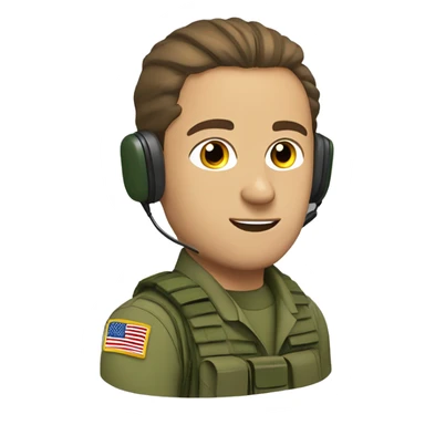 soldier with brown hair, undercut man bun, tactical headset, green military uniform sticker
