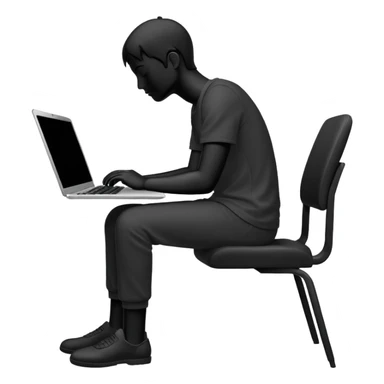 Minimalistic flat vector icon, iOS style, thin black contour on white background. Person silhouette sitting with a laptop, code brackets <> on the screen. Clean, no te sticker