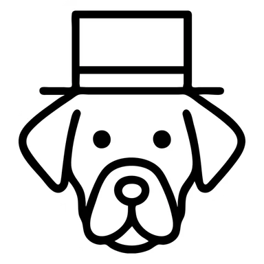 dog with a tophat, black outlined icon style sticker