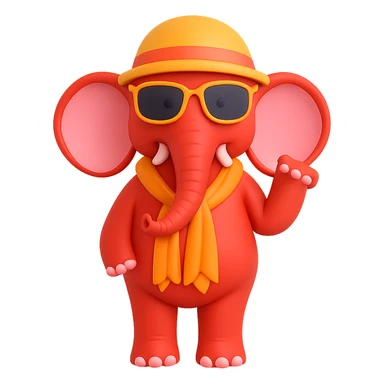 Make the elephant red, keep the summer attire and style, with no background. sticker