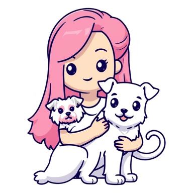 Girl with long flowing pink hair holding a white schnauzer dog sticker