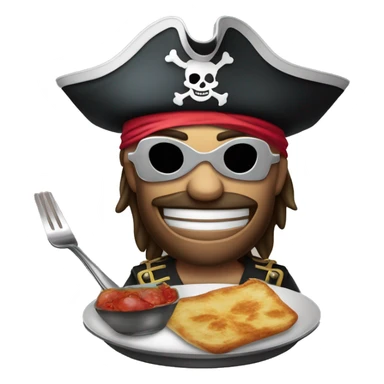 un pirate avec une assiette et un masque de fête, pour représenter le dîner en costume sticker