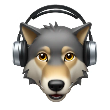 Create me a wolf's head emoji with a musical headset sticker