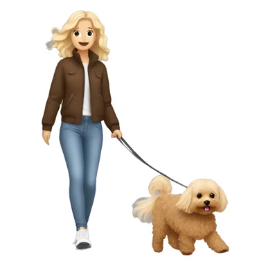 Brown Maltipoo walk with blonde girl with long hair sticker