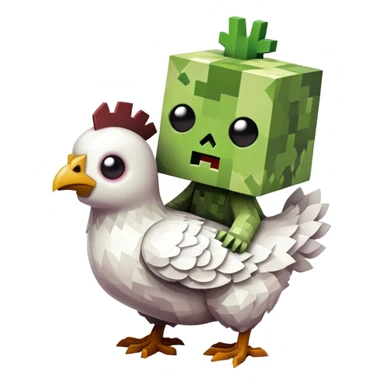 small square-shaped Minecraft baby zombie riding a tiny white chicken sticker