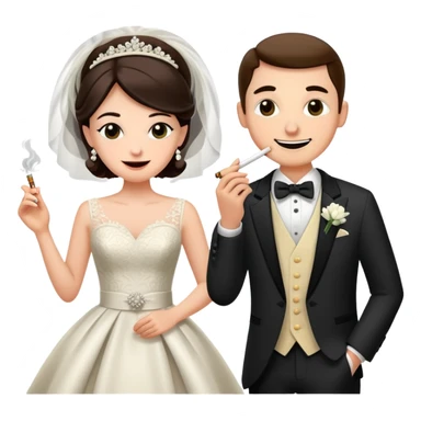 Person in fancy clothes sneaking into a wedding ceremony with a mischievous grin, uninvited guest, smoking sticker