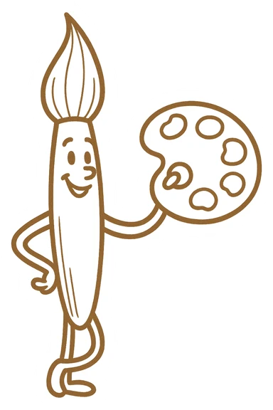 in the same style as this create a paint brush holding a paint pallet  sticker