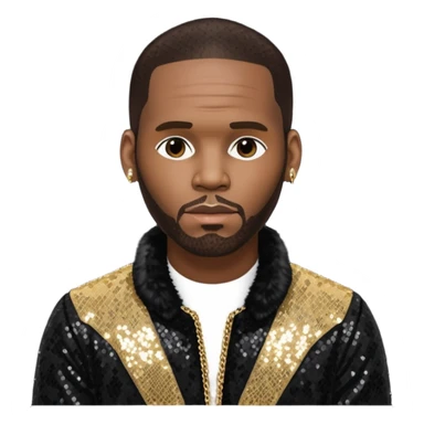 R. Kelly with dark brown hair, black sequin outfit sticker