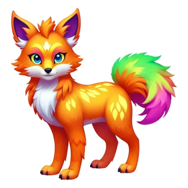Vibrant multicolored neon-colored Falvie-Fionbri-creature-sparkle-hybrid-fursona, full body, fur pattern-markings sticker