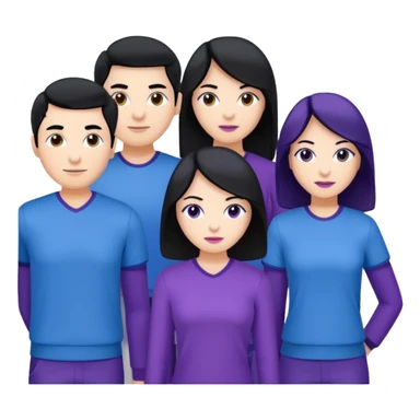 4people 2 men and 2 women. with black hair and white skin. ready to create a team. with blue and purple clothes sticker