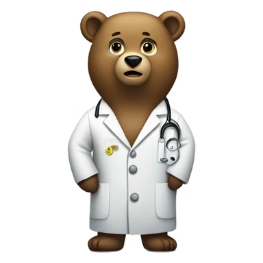 bear wearing lab coat with big question mark sticker
