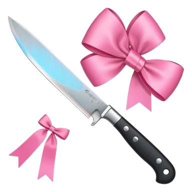 Only one object: a kitchen knife. A pink ribbon bow is tied directly on the knife handle. No other items. No decorations. Minimal emoji style. White background. Flat vector. sticker