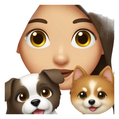 Brunette girl with Blue eyes holding a  pomeranian  sticker